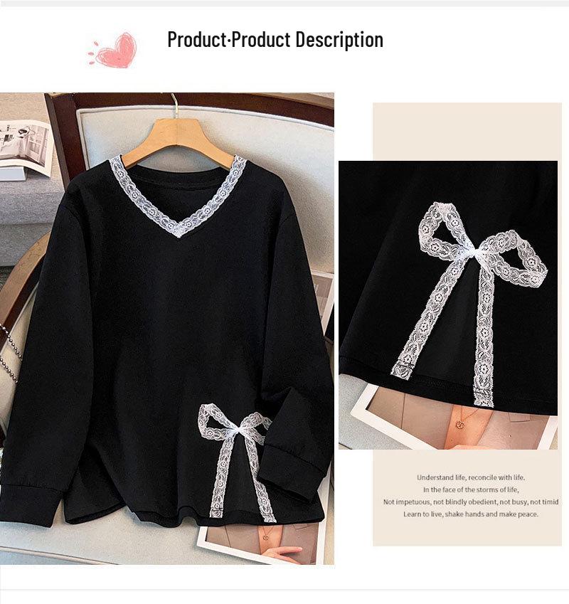 Plus Size V-Neck Sweatshirt for Women, Bust 150/160 Cm, Loose Fit, Slimming Design, Sizes 200-350 Jin 9107