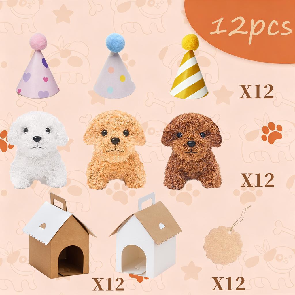 6-36 Pcs 4.7Inch Puppy Stuffed Animals Bulk with Hat Card Paper Boxes Adopt A Puppy Party Favors Kids Stuffed Dogs Birthday Gift