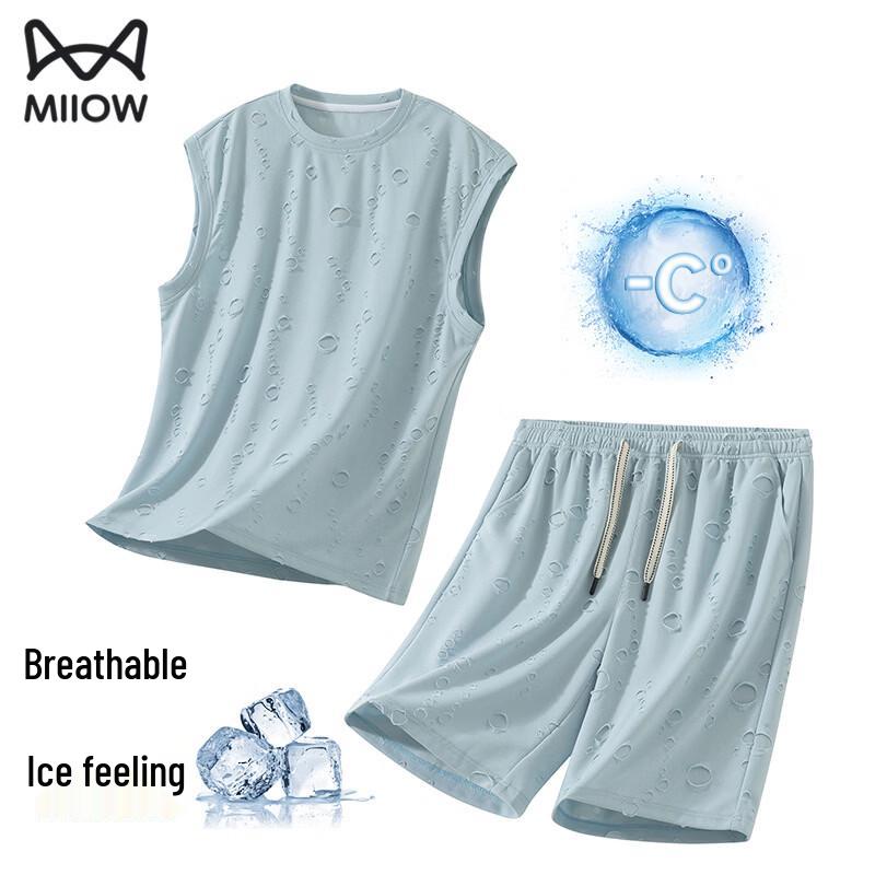 

MiiOW Men s Cooling Distressed Sleeveless Vest & Shorts Set M