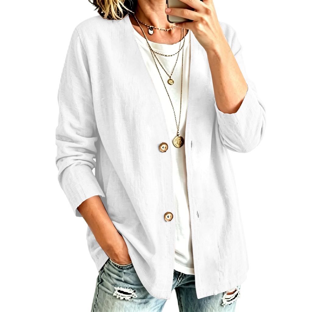 Women's Casual Cotton Linen Cardigan - Open Front Long Sleeve Lightweight Outerwear
