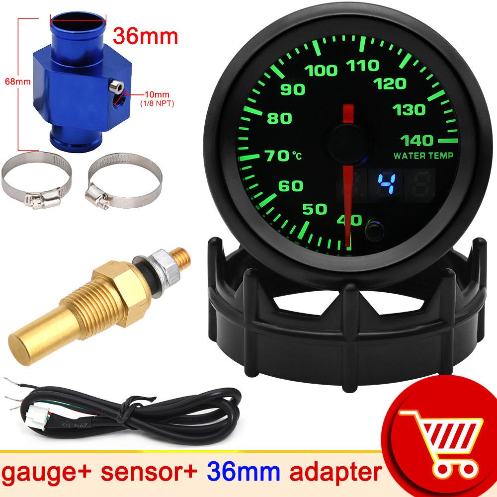 AD 52mm Car Water Temperature Gauge 40-140 Celsius 7 Colors Backlight Water Temp Joint Pipe Sensor Adapter Water Unit Sender