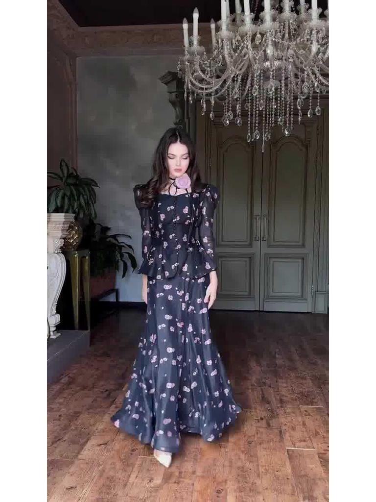 European and American 2025 Retro Long Sleeve Dress - Elegant Spring Court Style