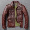 Chinese Size Vintage Red Brown Men Leather Jacket M65 Hunting Flight Jacket Genuine Cowhide Coat Autumn