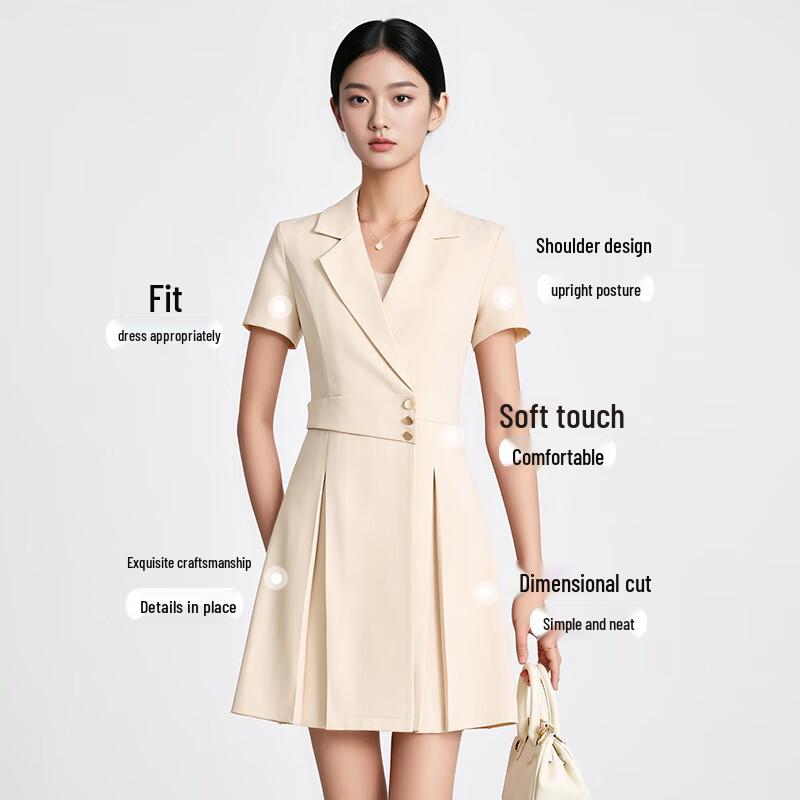 Women's Short Sleeve Pleated A-Line Office Dress