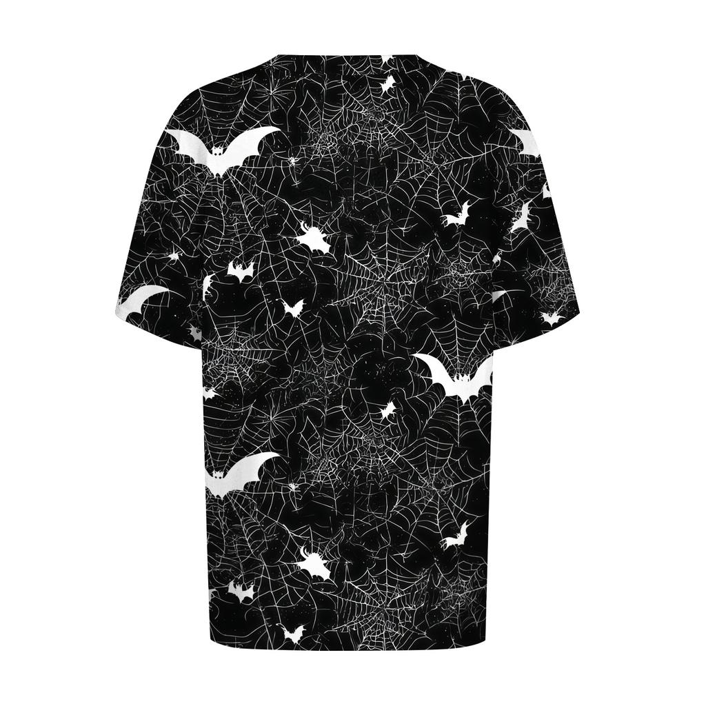 Women's Casual Short Sleeve Pullover Top Halloween Bat Pumpkin Print Round Neck Lightweight Shirt for Everyday Wear
