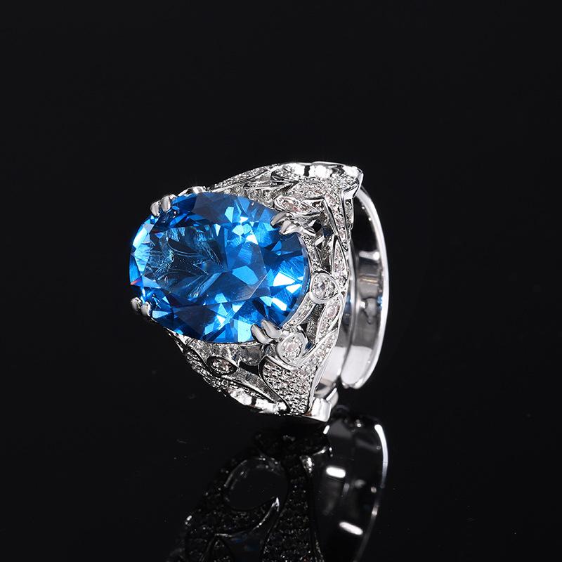 Jewelry Copper Bottom Gold-Plated Simulation Color Treasure Bird'S Nest Cut Corundum Egg-Shaped Ring Female 12 * 16