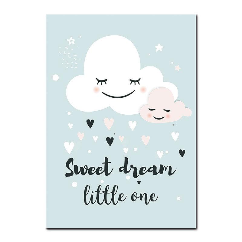 Modern Kindergarten Children's Room Canvas Cartoon Painting Clouds Moon Star Space Love Decorative Painting Kids Wall Art