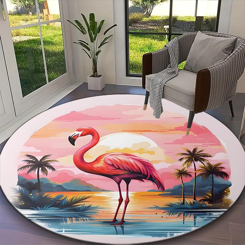 1pc Flamingos Carpet for Room Floor Mat, Comfortable Office Chair Printed Round Rug, Beautiful Hotel Rug