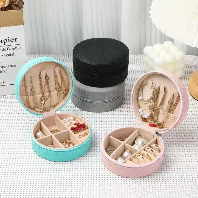 Round Dustproof PU Jewelry Box - Portable Storage for Earrings and Ornaments