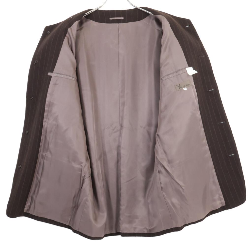 Y's for Men MC-J06-119 Striped Wool Collarless Jacket Jacket M BrownUsed