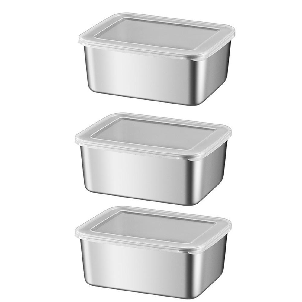 

Контейнеры для хранения, коробка для хранения свежих продуктов из нержавеющей стали с крышкой, герметичная и штабелируемая герметичная коробка для пищевых продуктов, для кемпинга, пикника, школы и офиса 3pcs