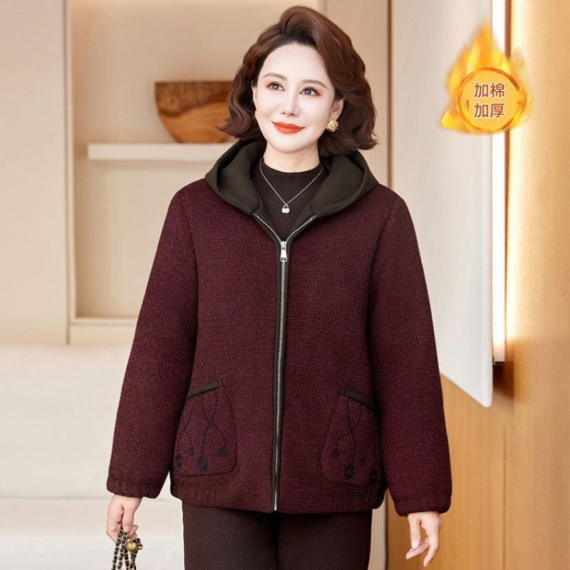 

Autumn and winter new mother s padded hooded casual jacket large size cardigan medium and old warm top jacket 5XL [recommended 150-80kg] красный