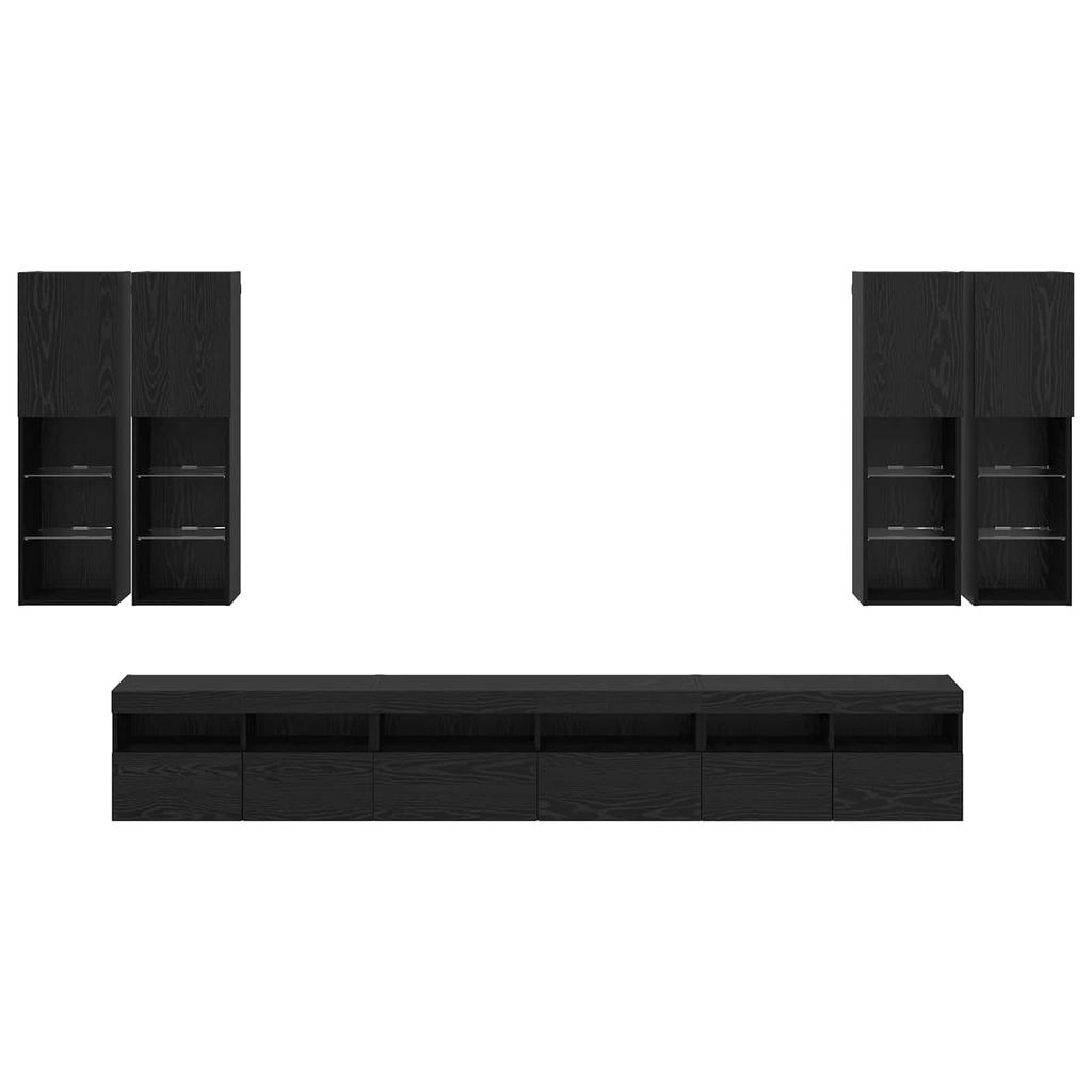 TV Wall Shelf Set 7 pcs Black Oak Effect Wood Based Panel