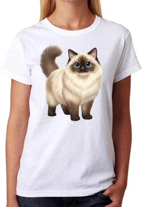 Cute Ragdoll Cat Illustration Ladies T-Shirt Cat Lover Animal Art Tee XXL