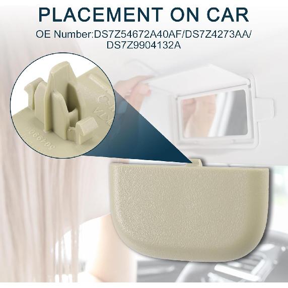 Makeup Mirror Cover Sun Visor Cap Clip for Ford Fusion Robust No.DS7Z54672A40AF | Inner Sun Visor Bolt Cover Beige with Flat Pry Bar 1 Set
