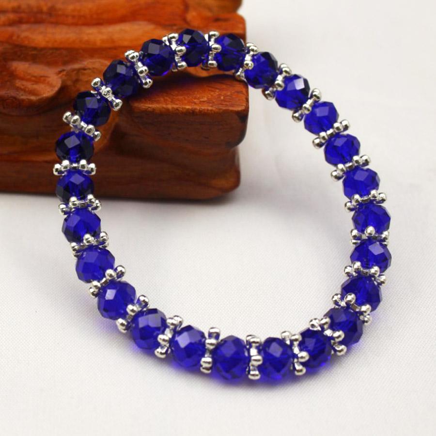 Handmade Women 8mm AB Colorful Glass Crystal Rhinestone Beaded Round Beads Petal Stretch Bracelet Bangle Wrap  Jewelry