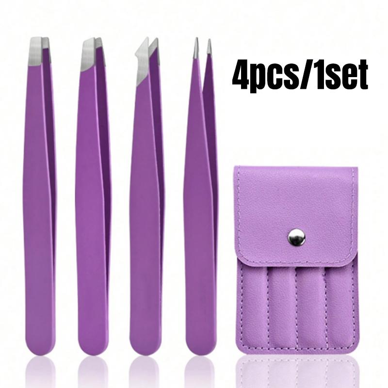 1/1pc Stainless Steel Eyebrow Tweezers Kit Eyebrow Eyelash Tweezers with Storage Bag Beauty Salon Home Hair Removal Tweezers