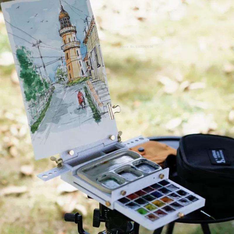 Portable Multi-functional Watercolor Palette Paint Box Outdoor Travel Sketch Easel Watercolor Painting Creation Art Supplies