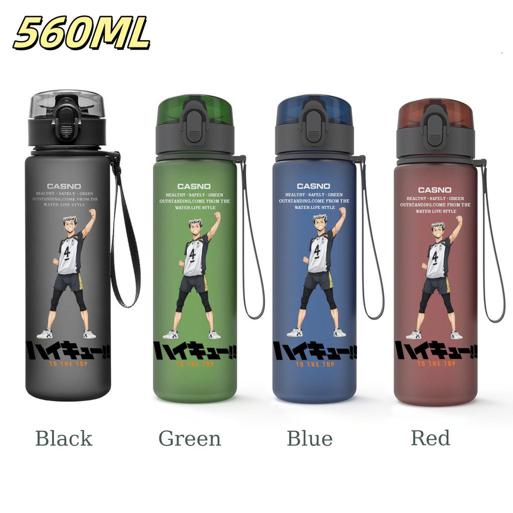 Anime Haikyuu Sports Water Bottle Leak Proof Frosted Plastic Cup Portable Rope Fitness Outdoor Travel 560ML with for Kid Friendly Entertaining Fun