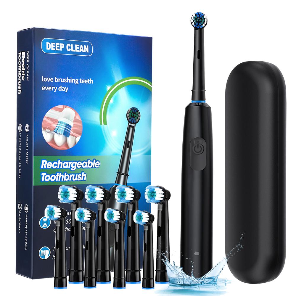 Rotating Electric Toothbrush Set for Adult Teeth Whitening Teeth Brushes 3D Round Head Soft Brush Type-C Electric Toothbrush