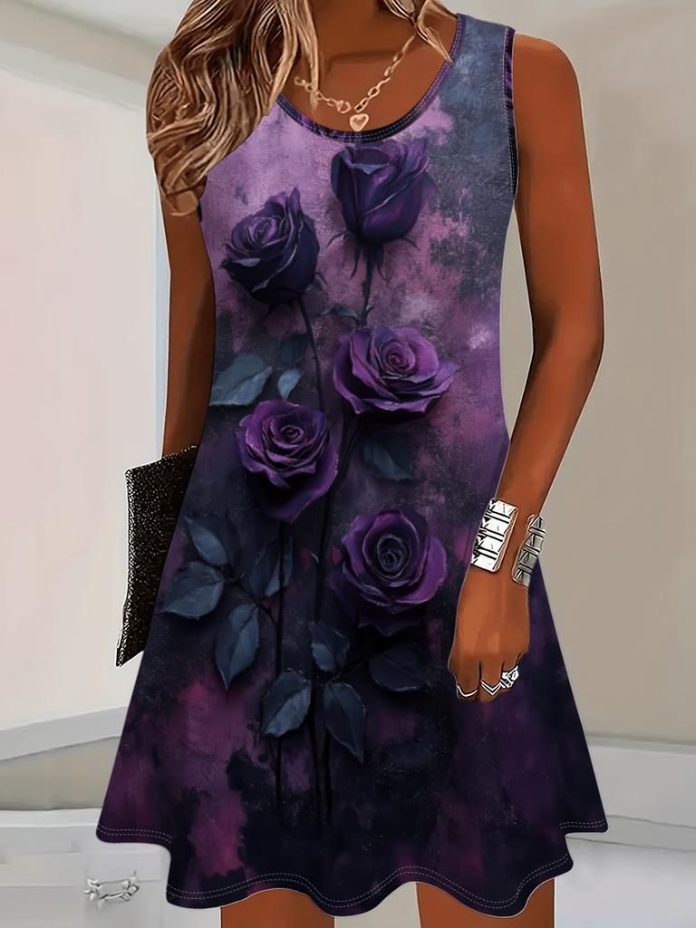 Women's Sleeveless A Line Dress Vibrant Floral 3D Print Dresses Woman Summer Woman Clothing Oversized Y2k Ladies Clothes Tops