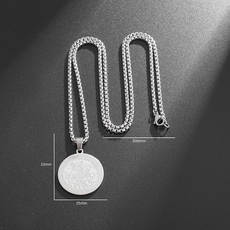 Fashionable Brand Personalized Stainless Steel Jesus Letter Round Brand Pendant Ornament Retro Titanium Steel Necklace