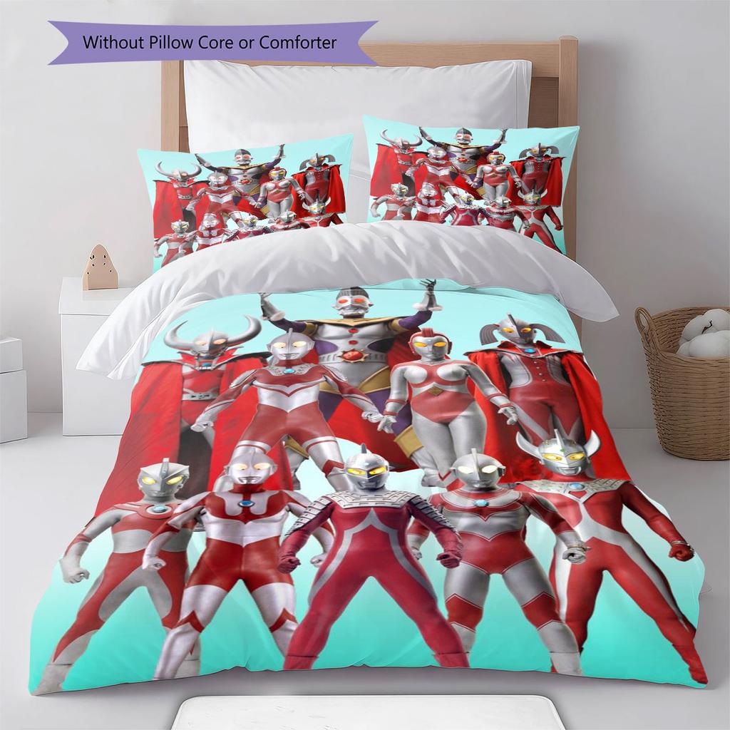 Three-piece cartoon Ultraman Tiga printed bedding set,(1*Duvet Cover + 2*Pillowcase, Without Core) suitable for bedroom use.