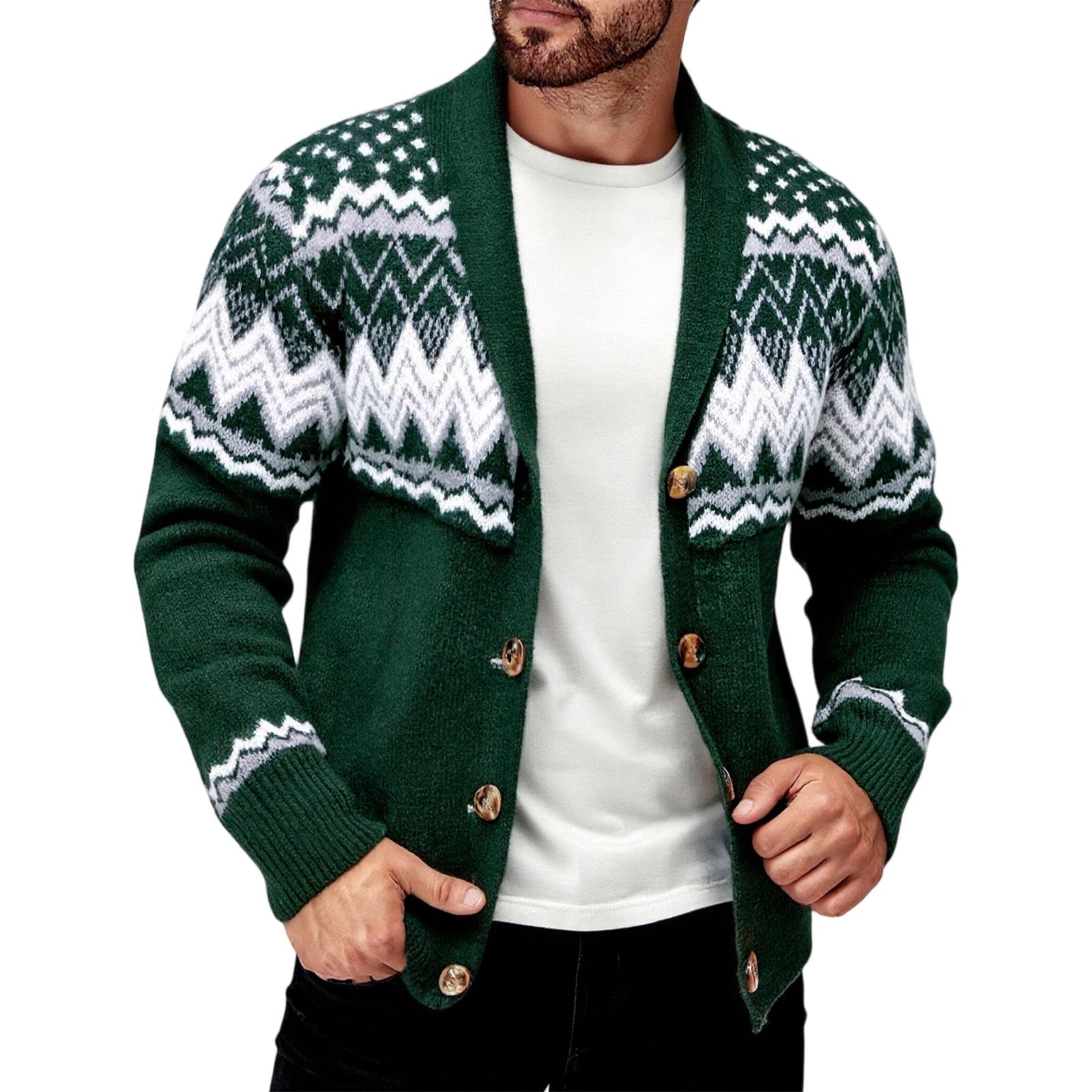 

Men s Fashion Casual Color Long Sleeve Knitted Cardigan L