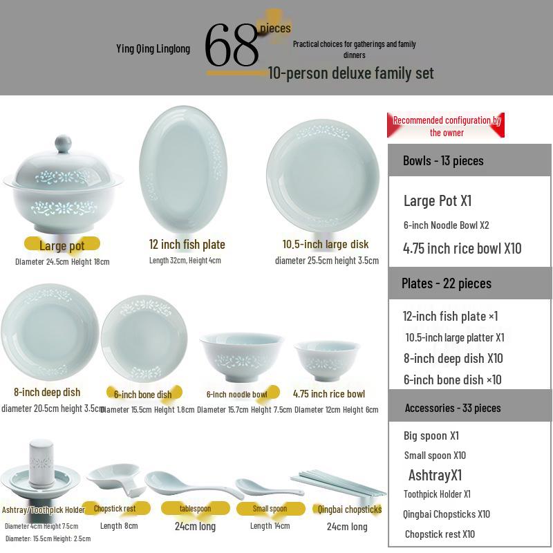 Jingdezhen Porseleinen Servies: Yingqing Linglong Onderglazuur Kom & Bord Set - Makkelijk Schoon te Maken, Hoog Wit, Klaar om als Cadeau te Geven.