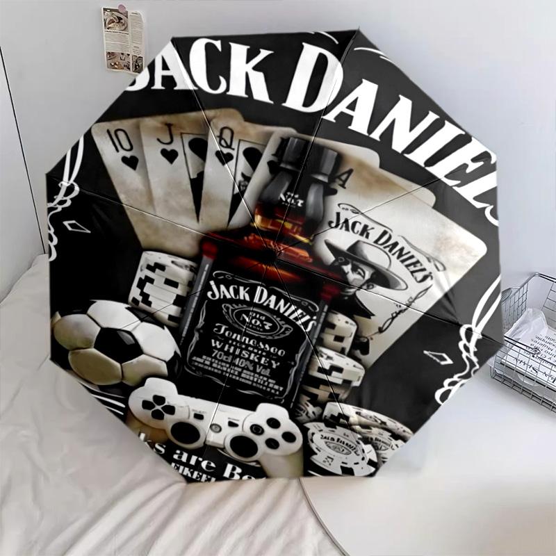 Parapluie Automatique Jack Daniel's Tennessee Whiskey - Parapluie Portable Adapté au Voyage en Plein Air Cadeau d'Anniversaire Indispensable Quotidien
