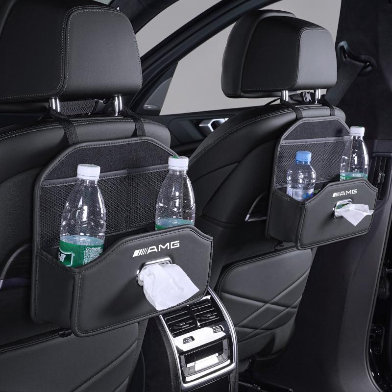 Car Seat Back Storage Box Multi-Functional Tissue Box Cup Holder Hook Storage Box Accessories Car Decal For Mercedes Benz AMG W2