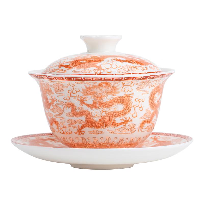 Ceramic Red Nine-Dragon Sancai Gaiwan