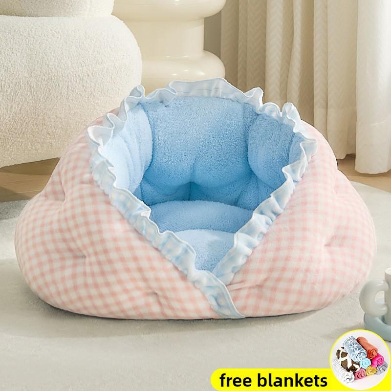 Winter Cat Dog Bed Keep Warm Semi-enclosed Kitten Sofa Bed Pet Kennel Pet House Four Seasons Sleeping Pad for Cats Small Dogs