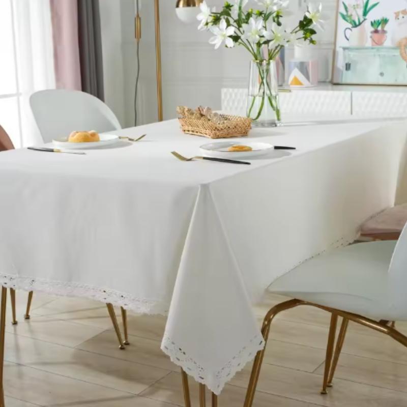 Table Cover Lace Tablecloth White Soft Dust-Proof for Every Holiday Party Weddings Kitchen Dinner Picnic Tabletop Home Decor Rectangle Tablecloth