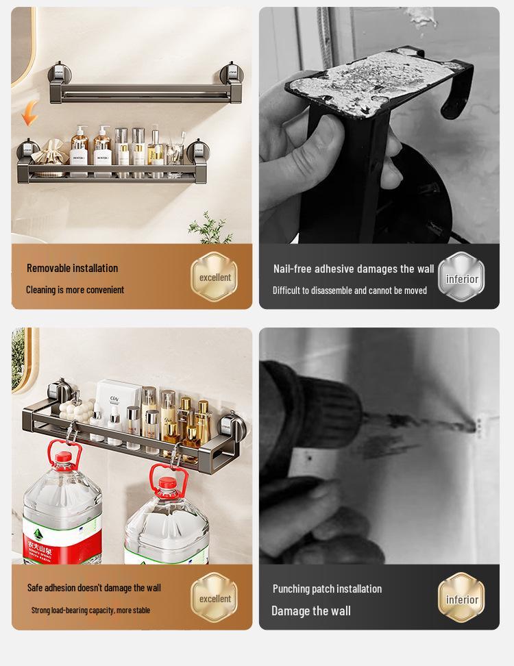 Bathroom Suction Cup Storage Basket - No-Drill Wall-Mounted Organizer