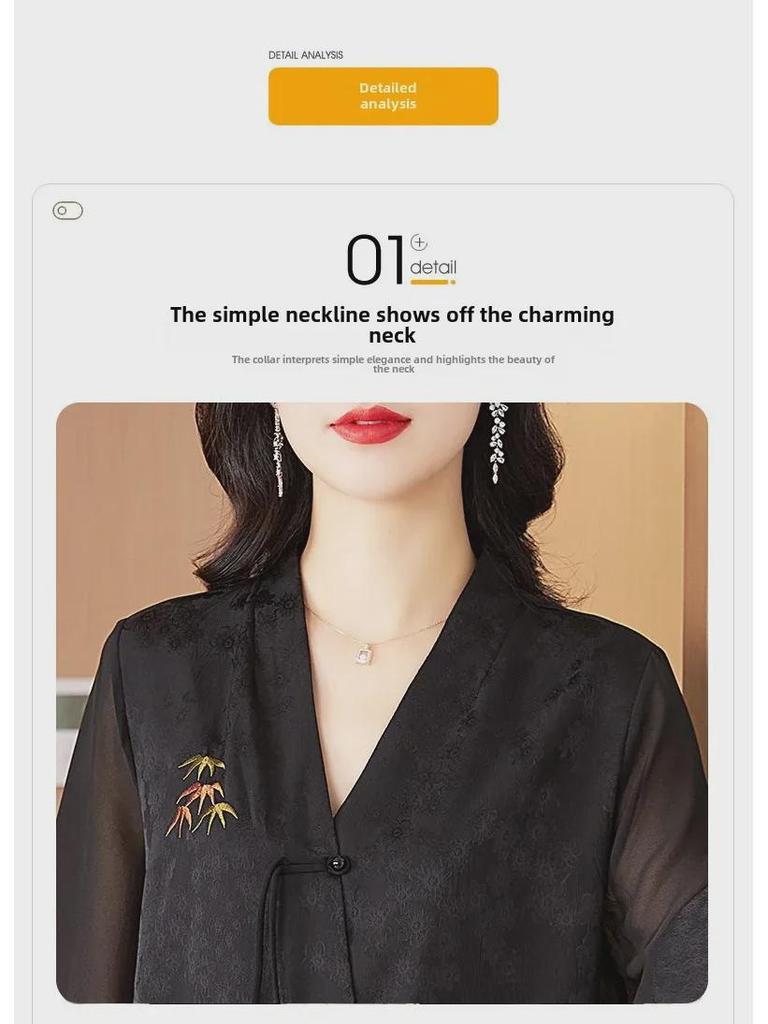 2024 Spring Women's Embroidered Buttoned Top - Irregular Design, Three-Quarter Sleeves