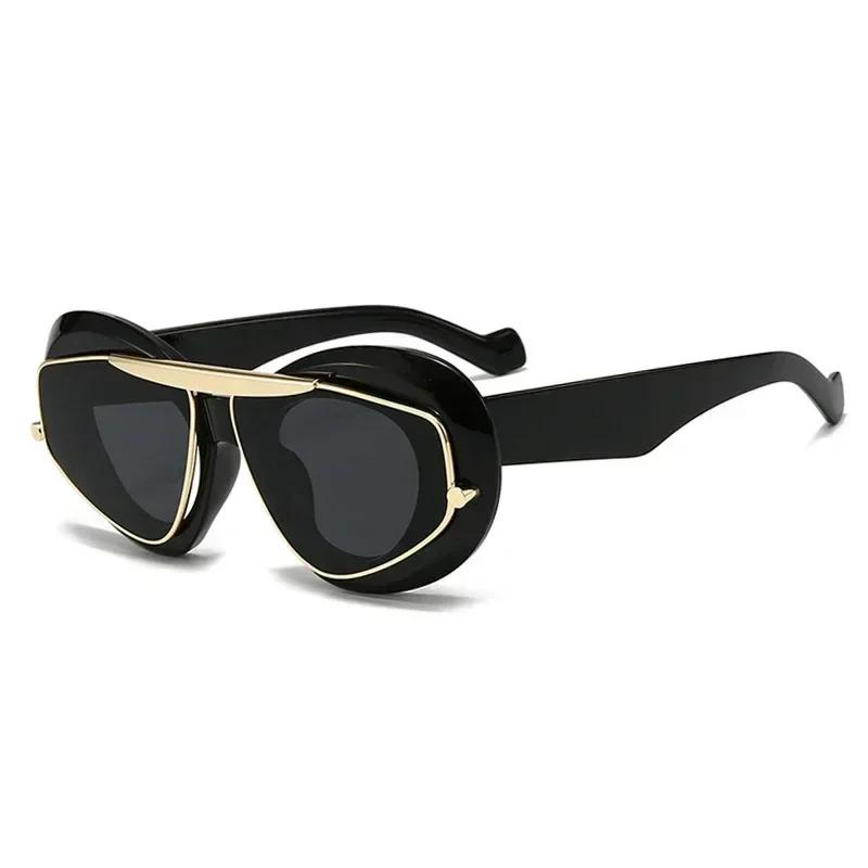  Y2K Oversized Cat Eye Women Fashion Sunglasses Retro Unique Lens Amber Shades UV400 Men Punk Sun Glasses