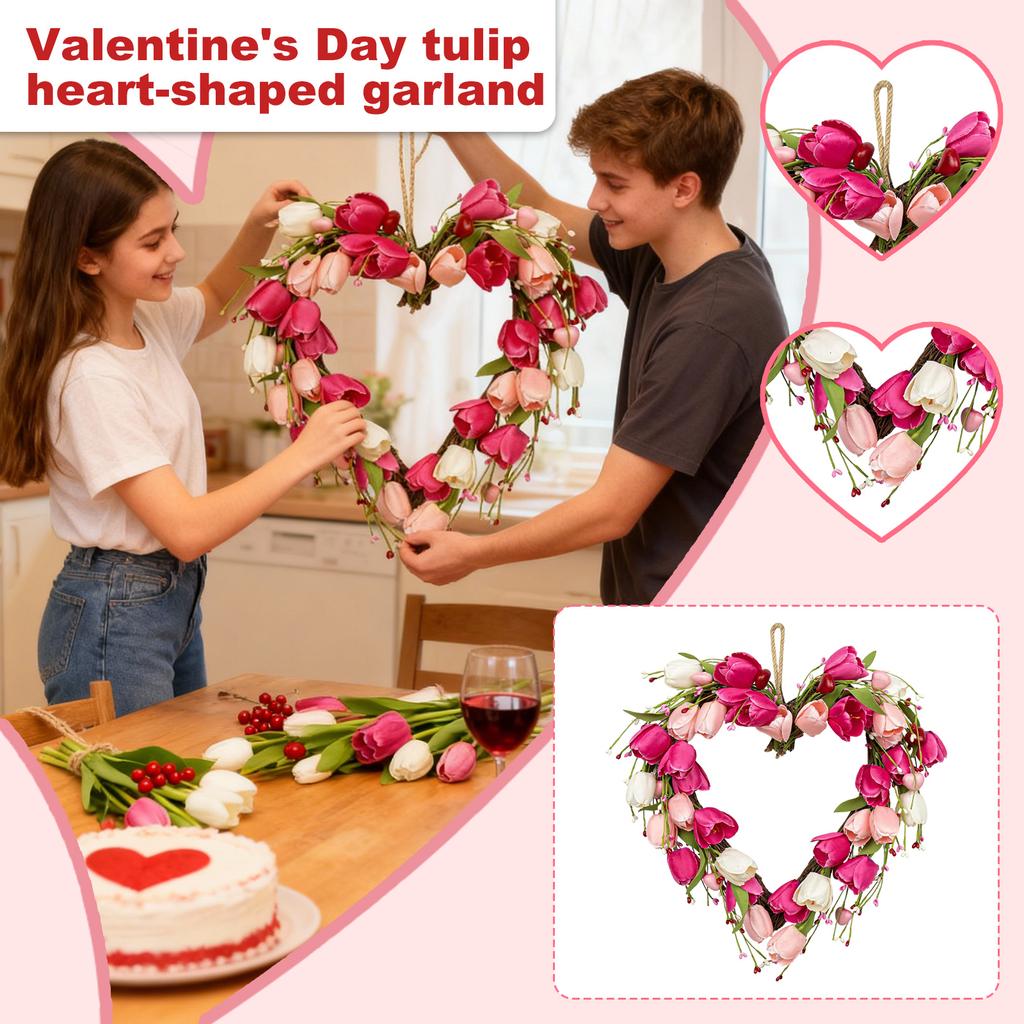 3D 40cm Valentine's Day Heart Wreath, Mother's Day Home Decor, Holiday Decorations, Doorway, Bedroom Decorations, Heart-Shaped Decorations