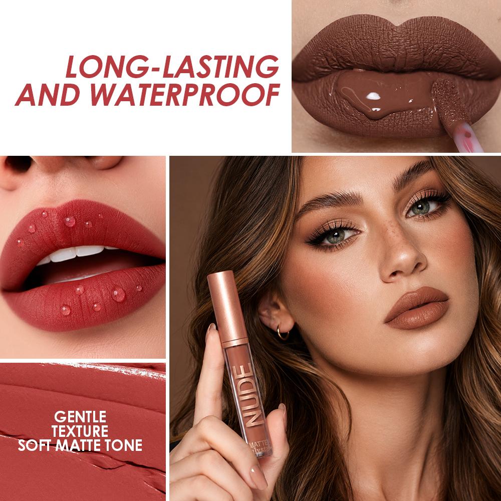 JULYSTAR 10pcs NUDE Matte Liquid Lipstick Set, Long Lasting Waterproof Velvet Lip Gloss, Non-Stick Cup Smudge-Proof Lip Tint