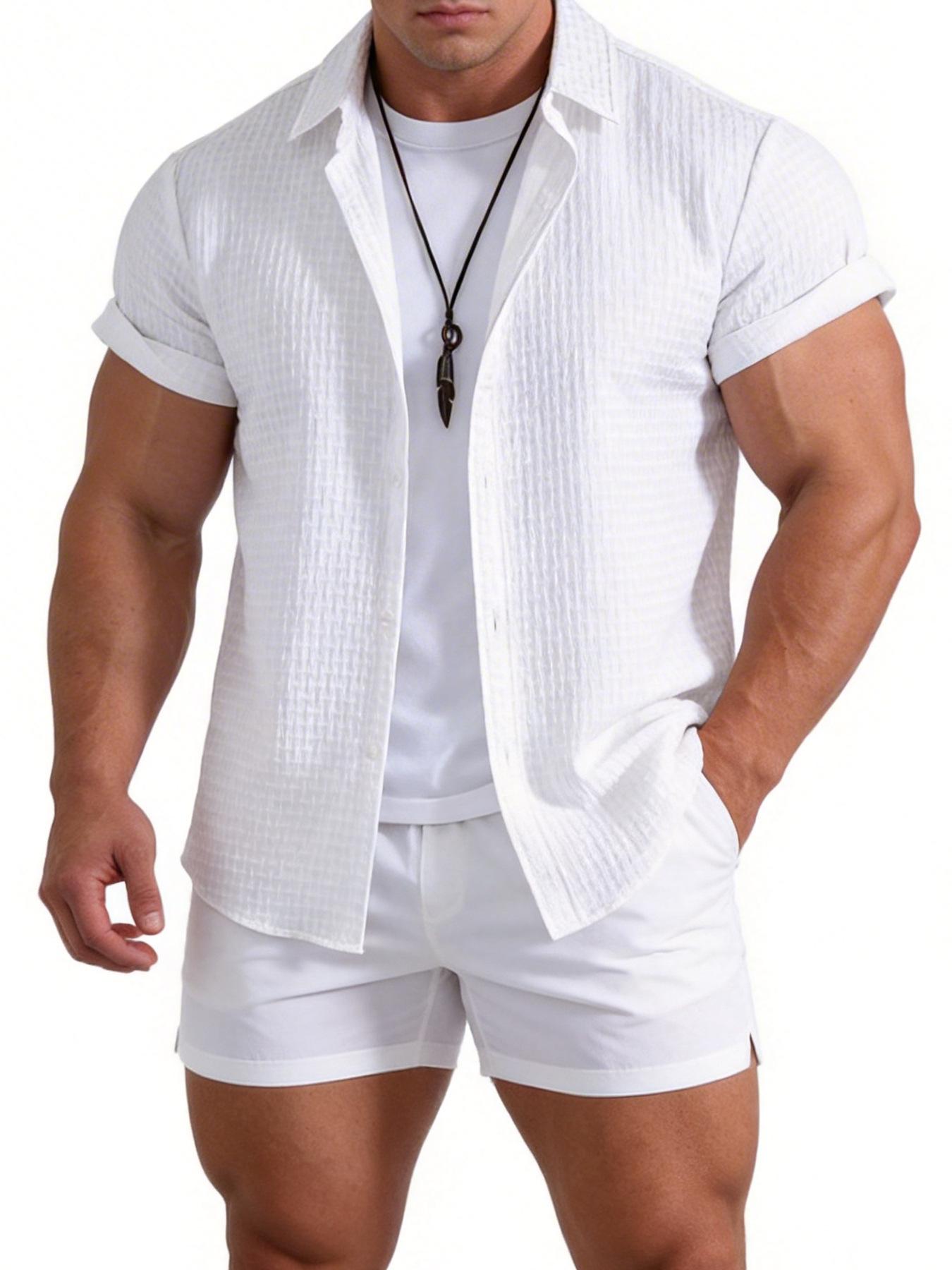 

2026 Summer Men s Jacquard Short-Sleeved Shirt for Europe and America Large
