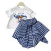 Girls' Korean Style Checkered Skort with Short Sleeve Top - EXB019
