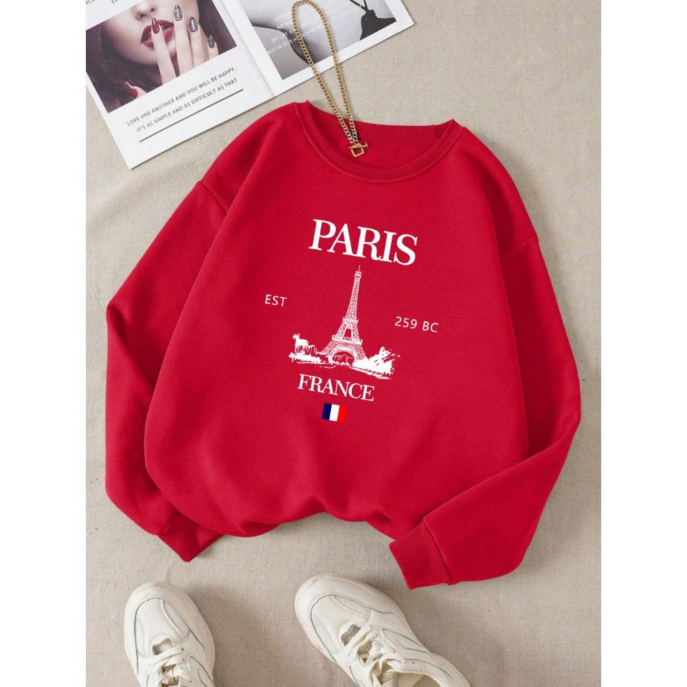 Fashion Womens Hoodie Paris France Eiffel Tower Printing Sweatshirt Warm Comfortable Pullovers Autumn Female Streetwear