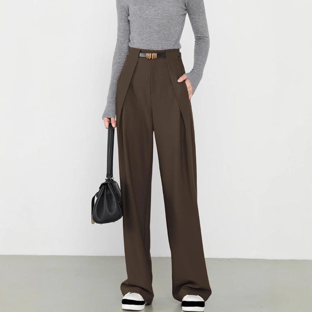 European and American new lazy style high-end suit pants, high-waisted loose wide-leg pants, fashionable simple and casual straight-leg pants
