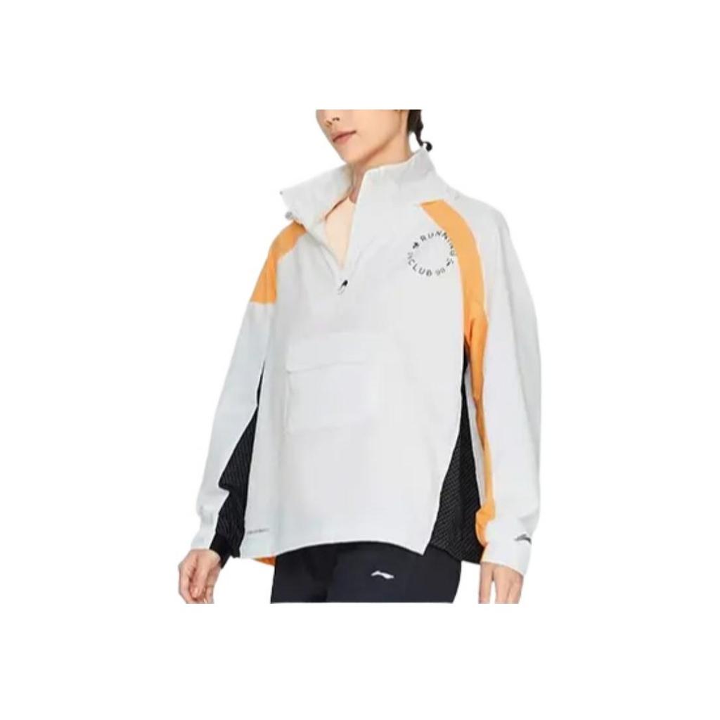 Li Ning Color Block Logo Letter Print Spliced Hooded Long Sleeve Windbreaker Women Outerwear White AFDS048-4