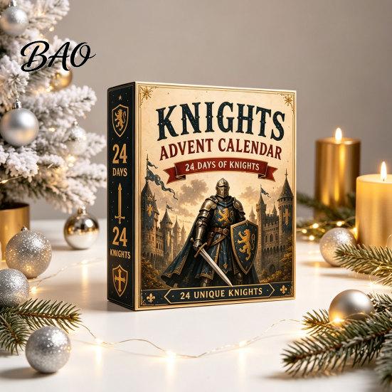 Medieval Knight Figures Christmas Advent Calendar, with 24 Acrylic Decorations, Decoration Day Xmas Countdown Calendar Box, Holiday Party Collectible