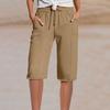 Women's Summer Linen Shorts - Elastic Waist Pleated Pocket Casual Capris