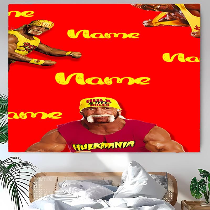 Personalized Hulk Hogan Background Tapestry,Custom Name Birthday Party,Multifunctional Wall Decoration for Home Decor,Various Occasions