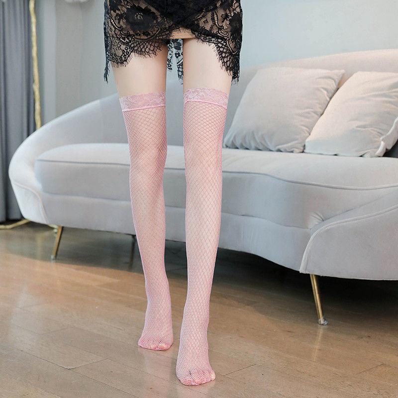Calcetines de Malla Morados Hasta la Rodilla Antienganche Seda Verano Ultradelgados Encaje Sexy Color Tubo Largo Calcetines de Red para Pescar
