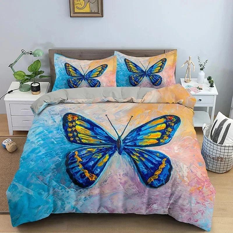 Fjäril Blommigt Vackert Blomma Sängkläder Set Pojkar Flickor Twin Queen Size Påslakan Örngott Säng Barn Vuxen Hemtextil