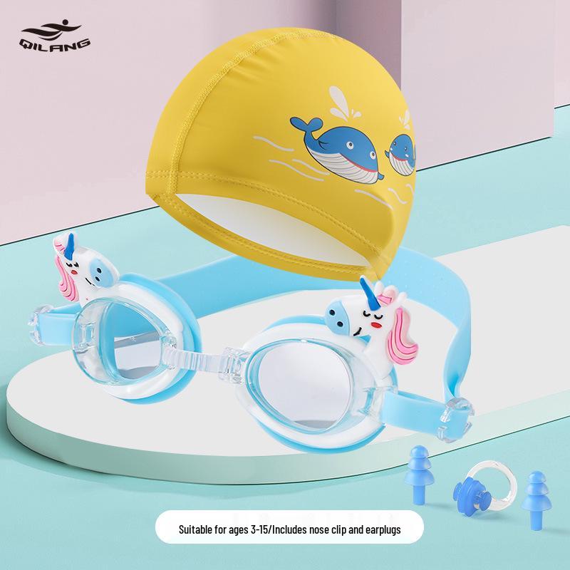 Kids' Cartoon Swim Cap with Waterproof Ear Protection & High Elasticity - Comfortable PU Cap for Boys & Girls, Customizable Logo Available.